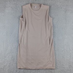 Athleta Seasoft Tank Dress Beige Tan Sleeveless Shift Pocket 882073-01 Large
